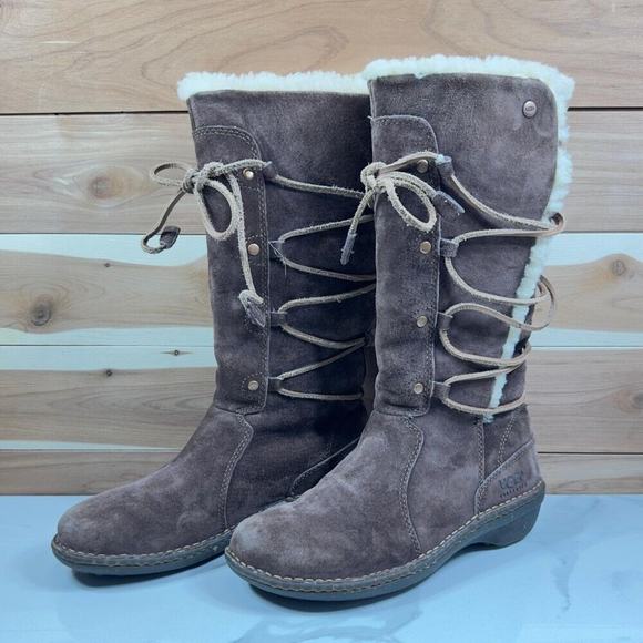 UGG Australia Women's SurfCat High boots Shearling Tall Lace Up Brown Size 7 - Picture 1 of 8